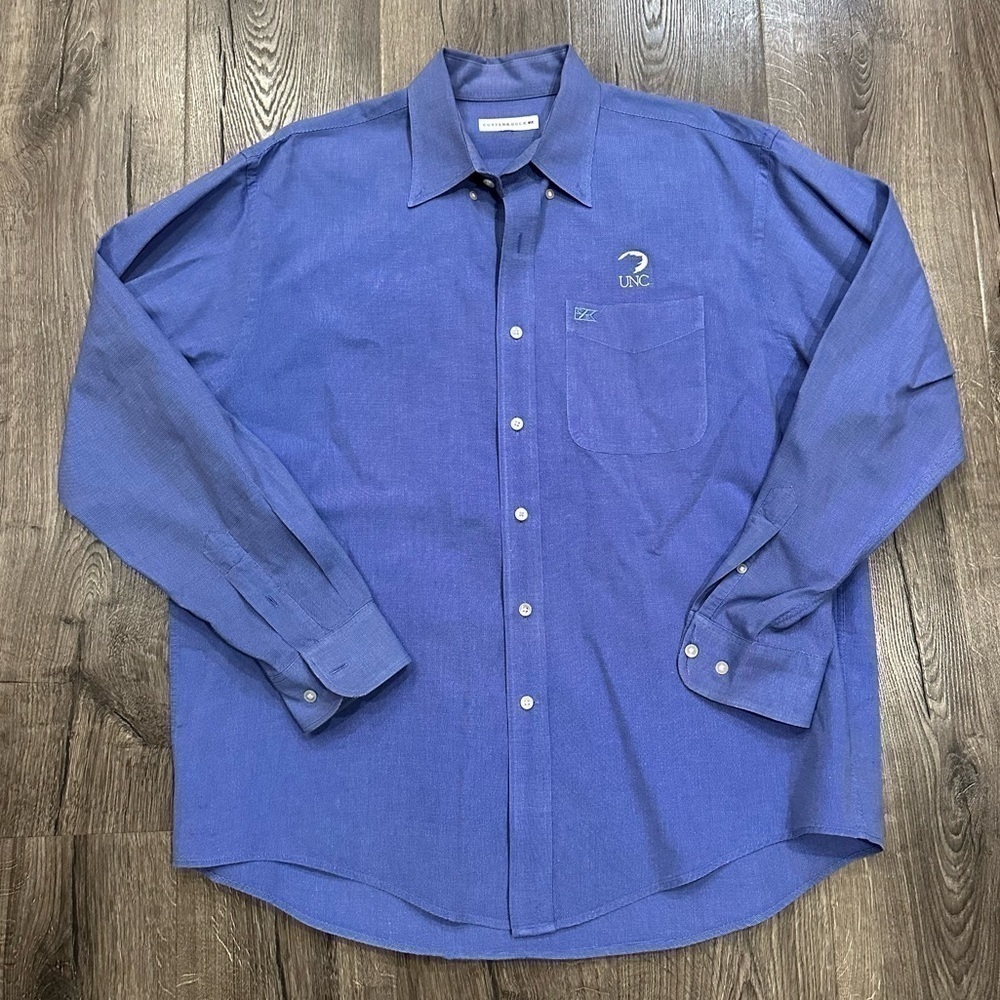 Cutter & Buck Shirt Men’s Large Long Sleeve Blue UNC Mascot Logo Button Down XXL